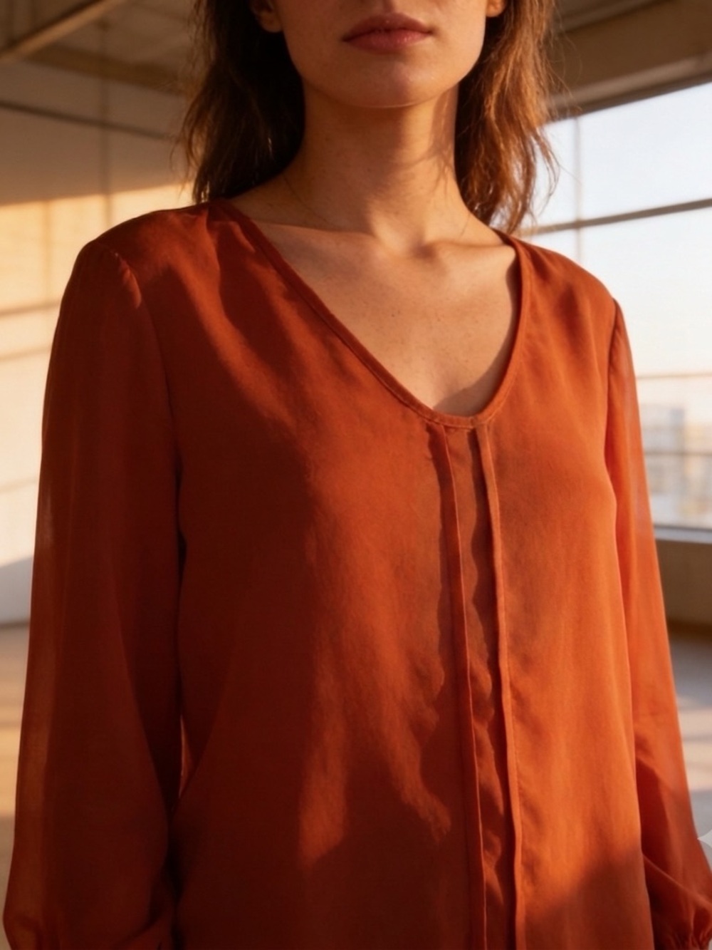 Kokoon Women's Rust Milly V-Neck Long Sleeve Blouse NWT